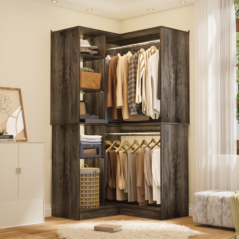 36"Corner Closet System With 2 Rods And Hutches, Gray