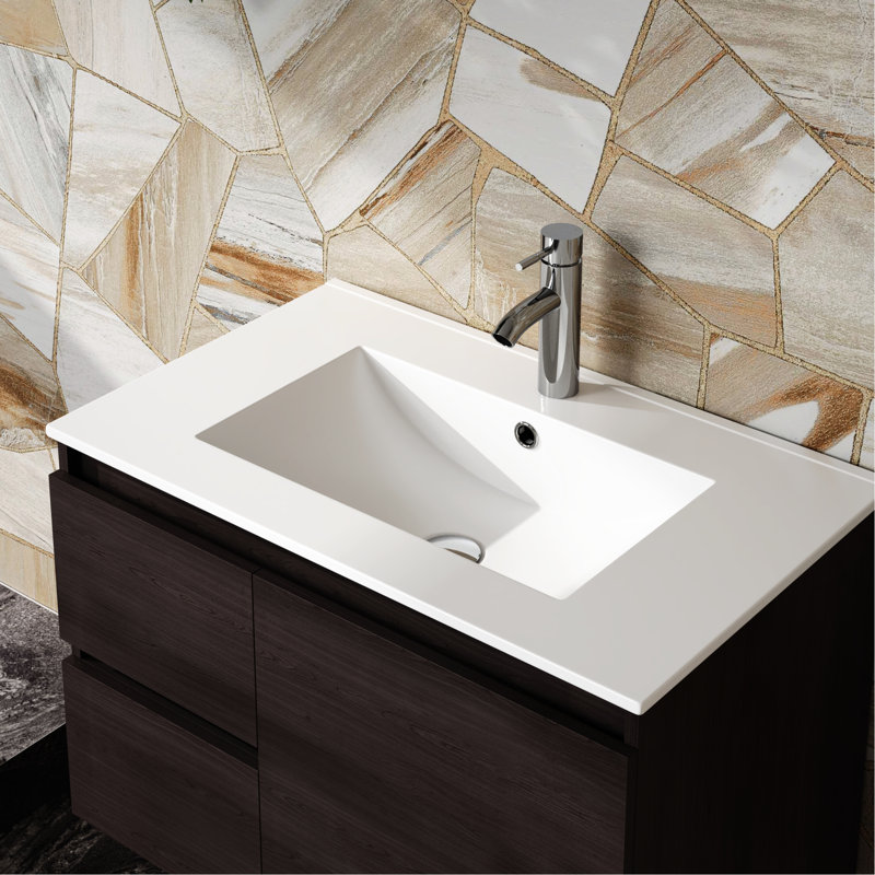 Lavabo encastré en céramique blanc 24 po pour meuble-lavabo 24 po, style contemporain, profondeur de 23,6 po, blanc émaillé, design, profond, émaillé