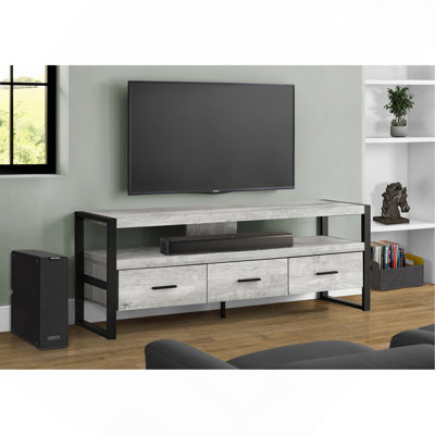 Meuble télé moderne de 60 pouces avec tiroirs de rangement et tablettes ouvertes, design contemporain pour le salon et la chambre à coucher