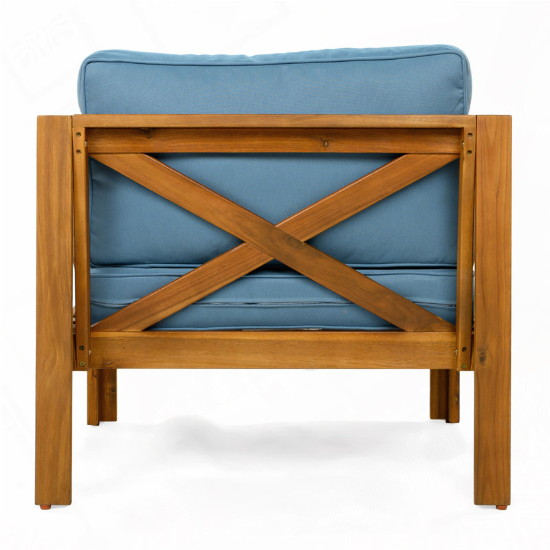 Fauteuil club d'extérieur en bois d'acacia, Bleu