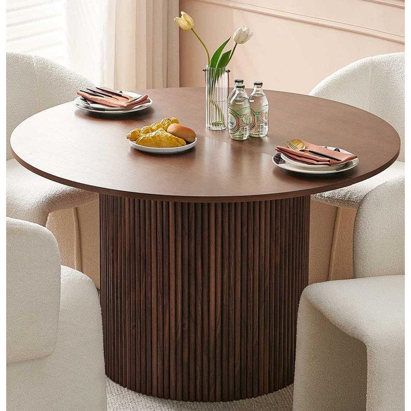 Orchid 47 Inch Walnut Color Wood Round Pedestal Dining Table, Walnut