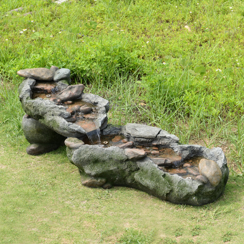 Fontaine d'extérieur Riverstone Cascade avec lumière DEL, débit réglable et pompe électrique