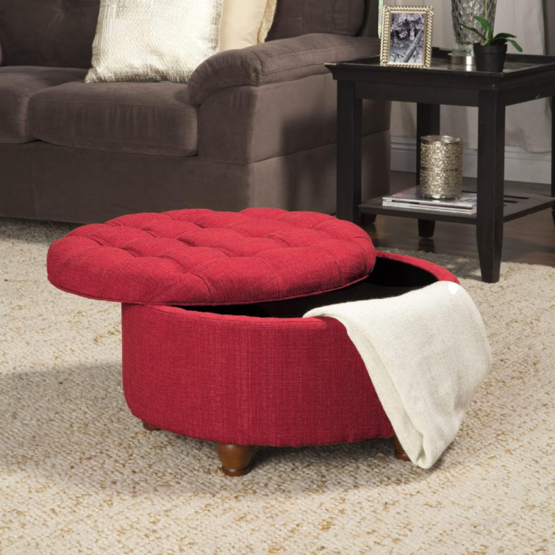 ROUND BUTTON-TUFTED WOVEN FOOTSTOOL