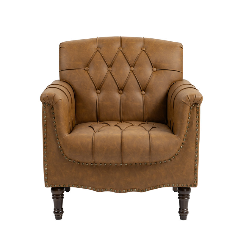 Edvardas 80Cm Wide Tufted Armchair, Camel Faux Leather