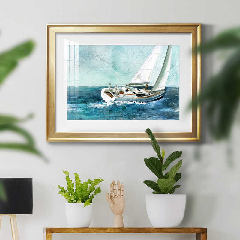 Voile côtière - peinture encadrée, Or, H 30,5 po x l 42,5 po x P 1,5 po