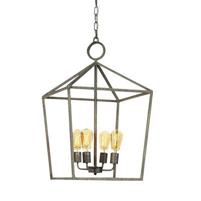 Vegas 4 - Light Lantern Geometric Chandelier with Wrought Iron Accents