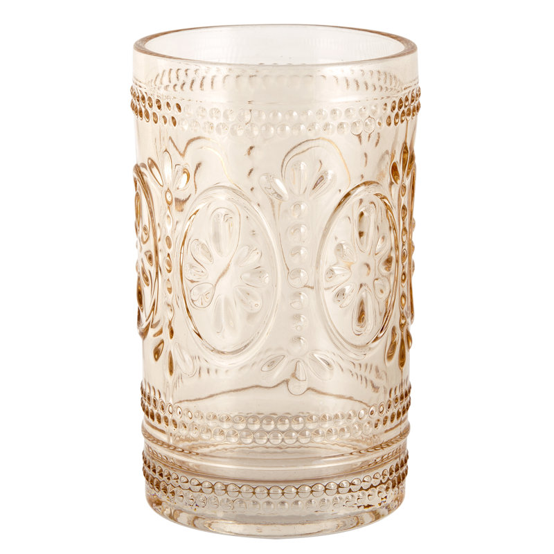 Blush Pink Embossed Glass Floral Bathroom Tumbler
