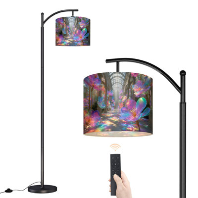 Arc Floor Lamp Magical Crystal Garden Glowing Iridescent Flowers Sunlit Architecture Floor Lamps with Remote LED Lights Adjustable Lamp Shades Tall Standing Lamps for Reading Office Living Room