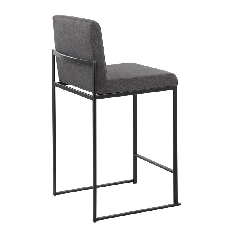 Tabouret de comptoir contemporain à dossier haut en acier noir et tissu gris anthracite - ensemble de 2, Black