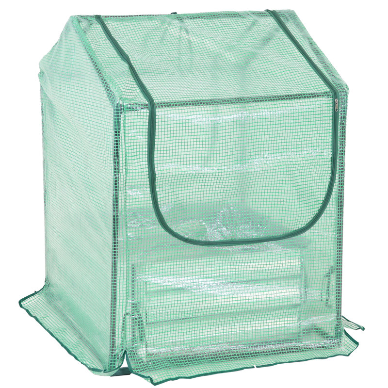 Garmer Outdoor Mini Greenhouse with Metal Raised Garden Bed with Green Cover 2' x 3', 36.5" H x 26.75" W x 26.75"D