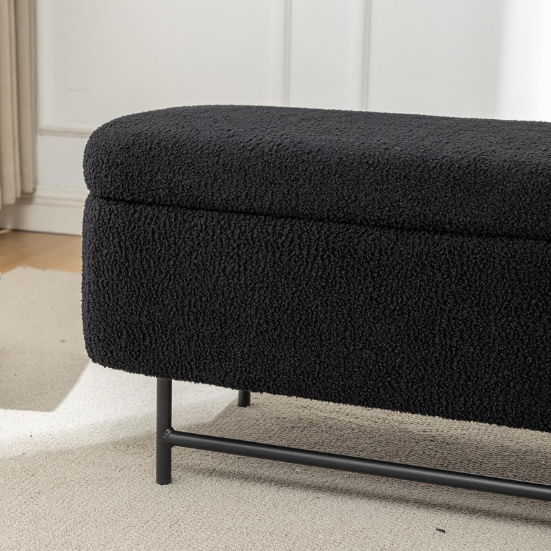 Atiksh Fabric Upholstered Storage Bedroom Bench, Black, 18.5" H x 56" W x 17.7" D
