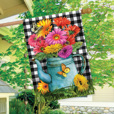 Gerber Daisy Watering Can House Flag