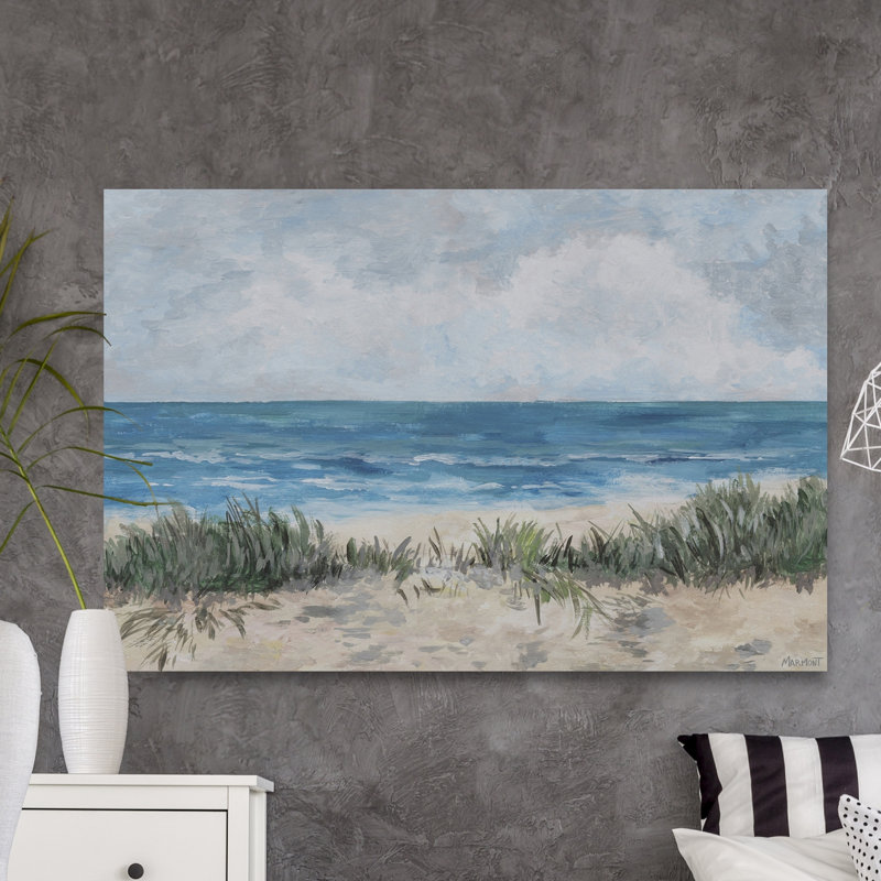 Serene Blue Ocean and Tan Beach Landscape Canvas Art