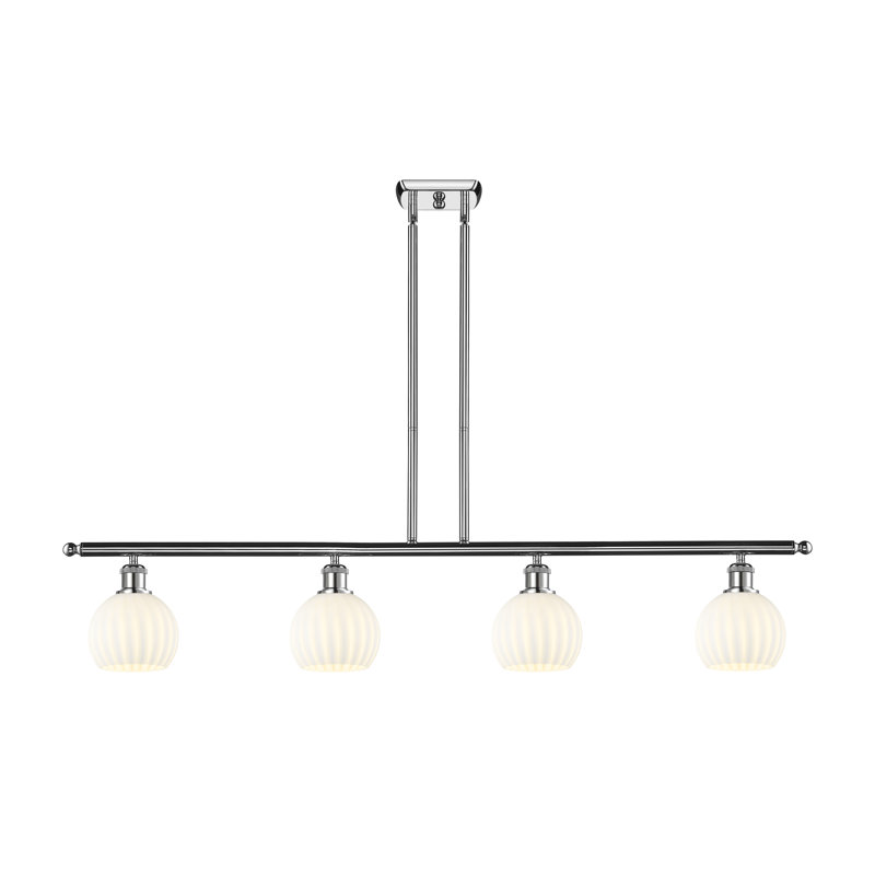 Bepler 4 - Light Steel Dimmable Kitchen Island Globe Chandelier, 9" H x 48" W x 6" D, Polished Chrome