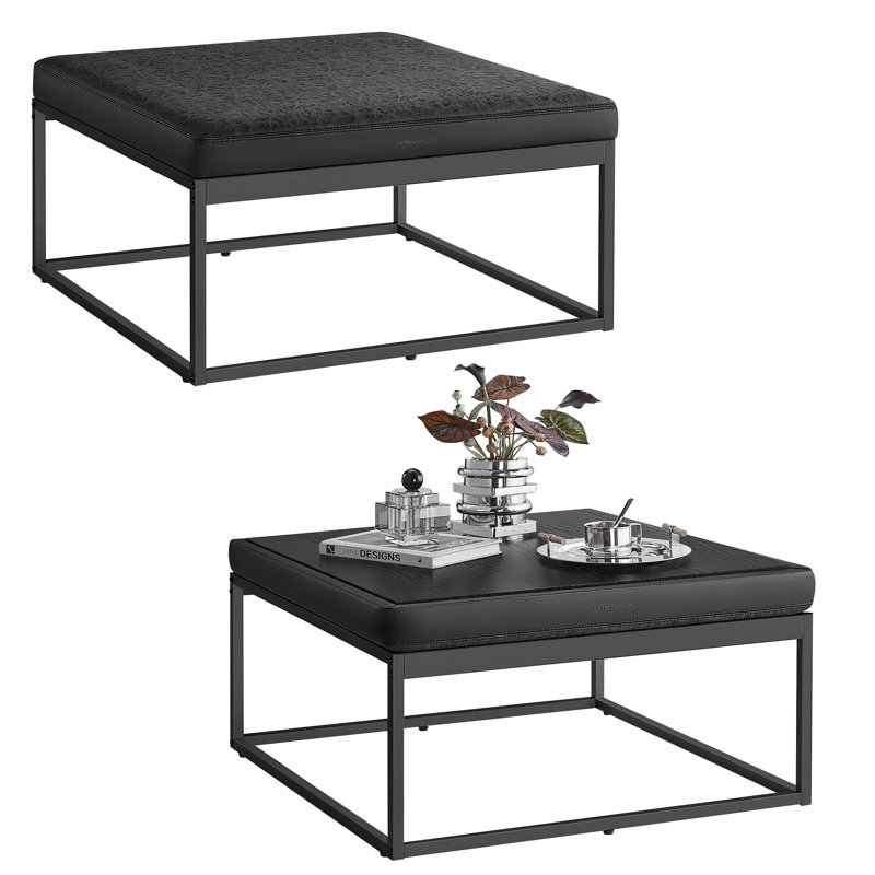 Square Coffee Table, Footstool, Ink Black