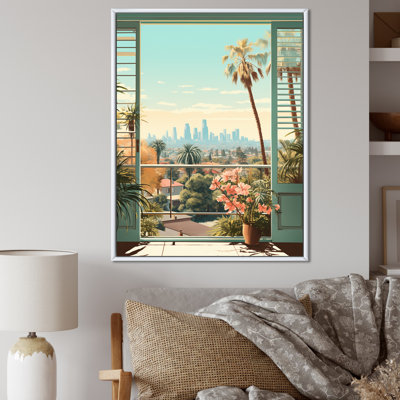 «Vintage Los Angeles Window View 2», art mural floral