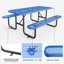 Table de pique-nique rectangulaire en métal déployé 72 po, bleu avec trou pour parasol