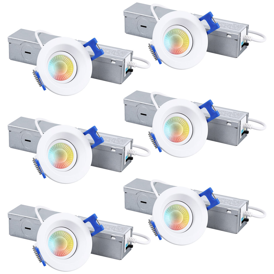 2'' Selectable Color Temperature Dimmable Air-Tight IC Rated LED Canless Recessed Lighting Kit (Set of 6) TORCHSTAR
