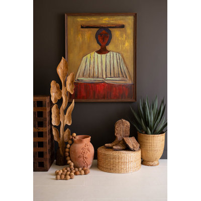  Wood Framed Canvas Painting Southwest Woman Decorative Wall Accent For Home Decor Natural Finish