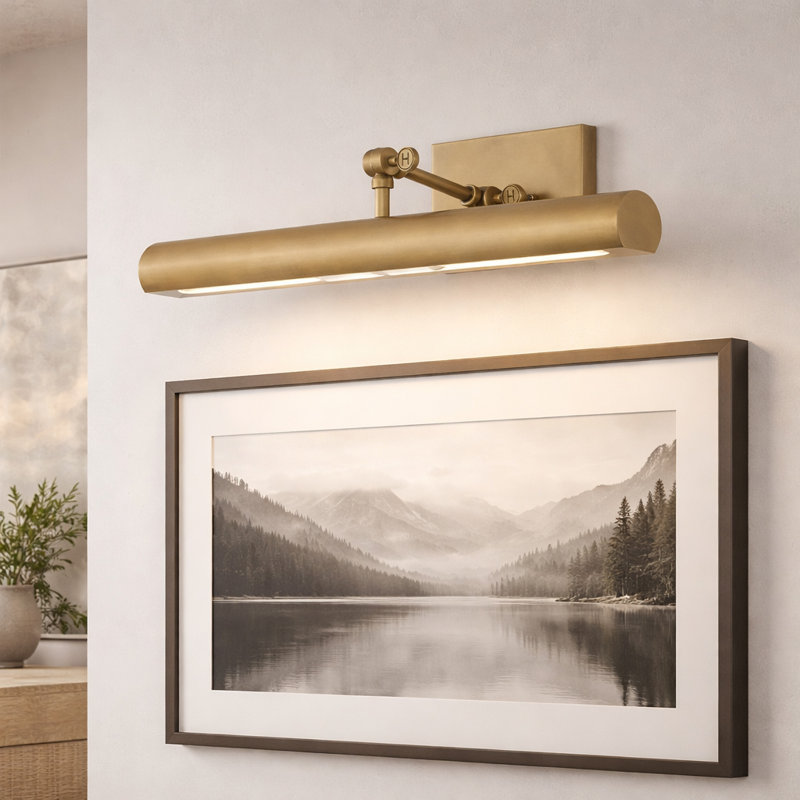 2-Light Adjustable Plug-In Picture Light w/ On/Off Switch, Heritage Brass