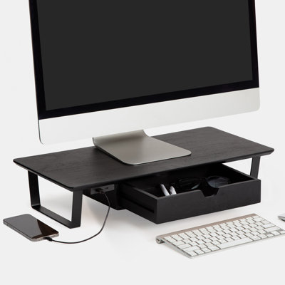 Giannah Wood Monitor Stand with Drawer & USB Port