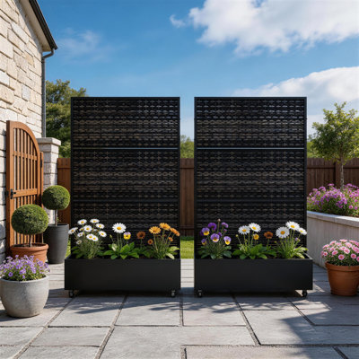 Metal Planter Box With Trellis And Wheels