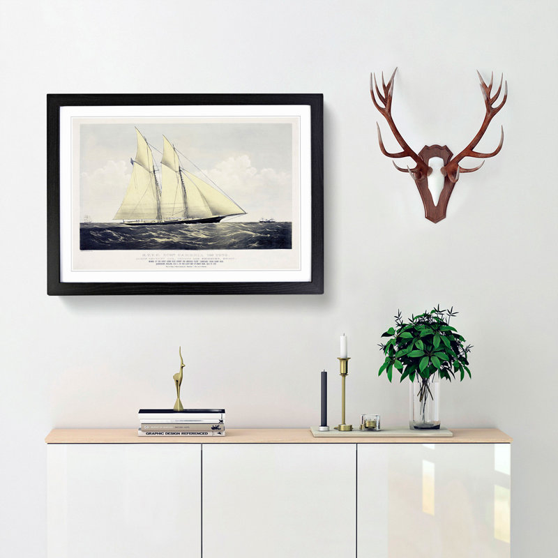 R.T.Y.C. Schr. Cambria Sail Ship - Picture Frame Painting Print, Black Framed, 27cm H x 36cm W x 2cm D