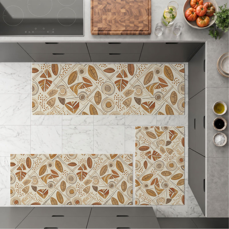 Tapis de cuisine lavables antidérapants à motif de feuilles