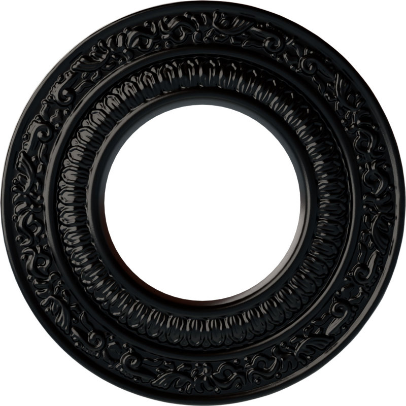 Endurathane Andrea Ceiling Medallion, 8 1/8"OD x 4 1/8"ID x 1/2"P (Fits Canopies up to 4 1/8"), Hand-Painted Jet Black Finish