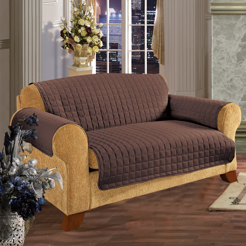 Protecteur de mobilier en microfibre réversible pour canapé avec sangles, Chocolat / polyester crème, 75.5'' H x 110'' W