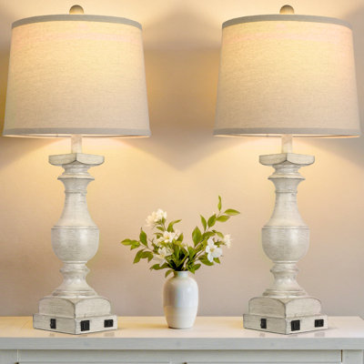 Ensemble de 2 lampes de table 28 '' Farmhouse Beige avec port USB A + C pour la chambre à coucher, ampoules incluses