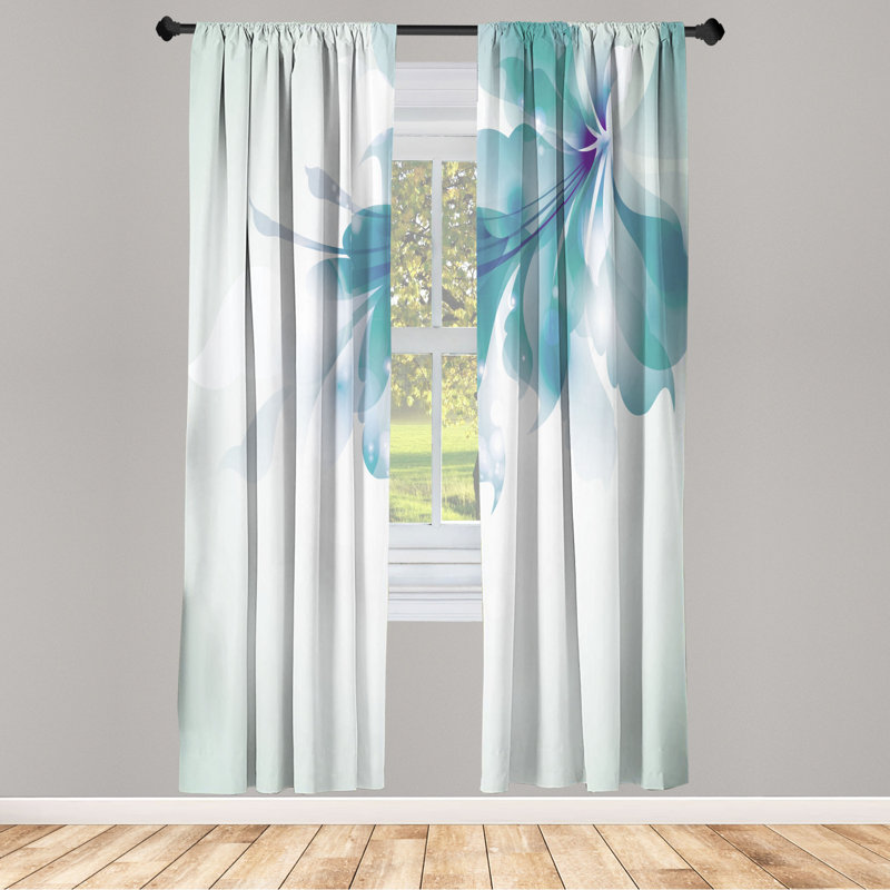 Microfiber Floral Semi-Sheer Rod Pocket Curtain Panels, 28" W x 63" L, Green/White