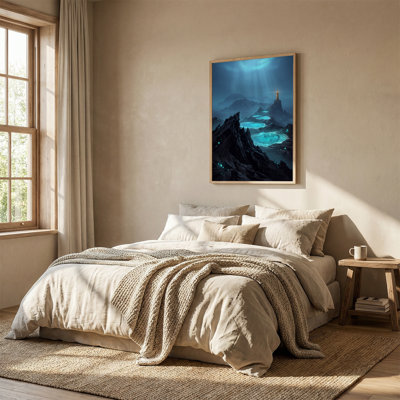 Art mural sur toile, "Phare sur roches dentelées avec piscines bleues"