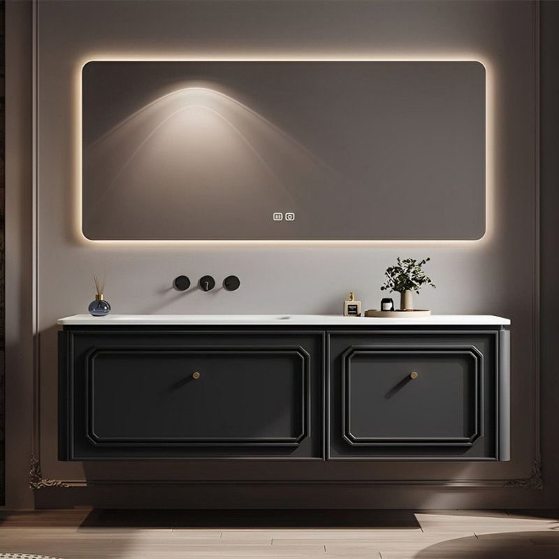 Armoire de salle de bain tendance et exquise, H 19,69 po x l 51,18 po x P 21,65 po, Noir