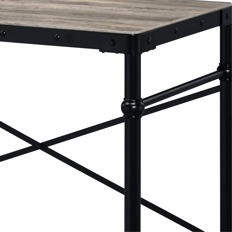 Bureau d'écriture rectangulaire à roulettes, design industriel pour projet mobile en chêne rustique et finition noire élégante