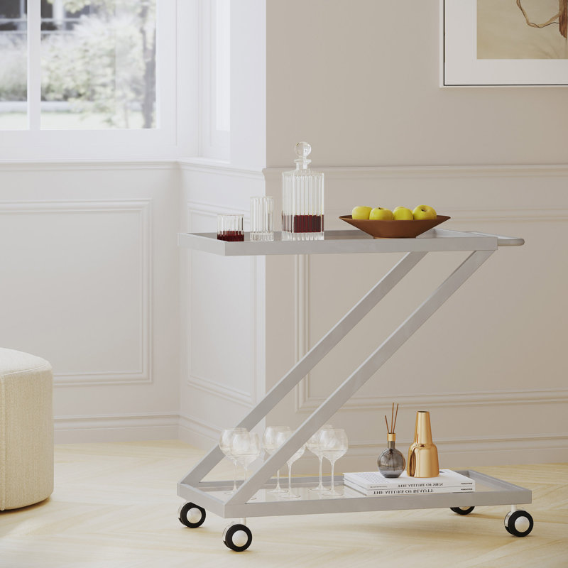 Chariot-bar avec plateau en verre et métal