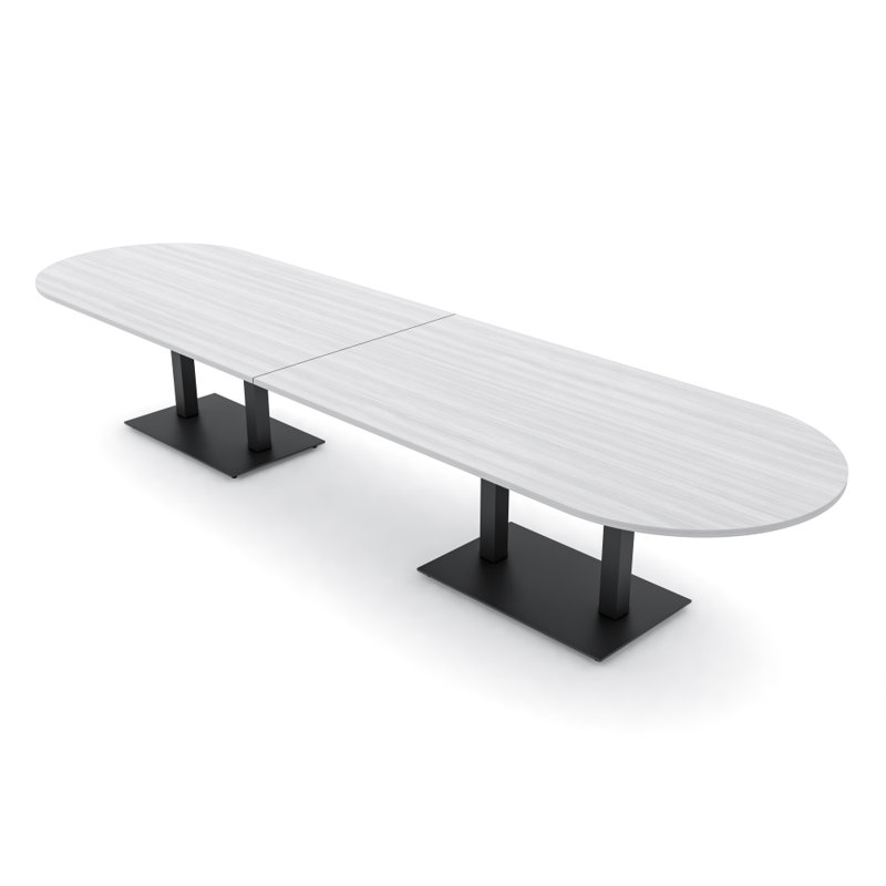 Table de conférence Racetrack, L 168 po x l 48 po, Cyprès blanc, Noir mat