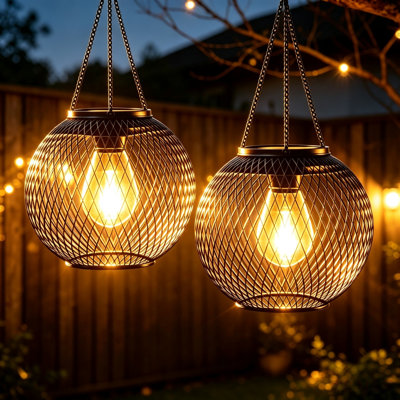 Outdoor Solar Hanging Lanterns Waterproof 2700K Warm Lights with Auto Dusk-to-Dawn Sensor for Patio Garden Deck