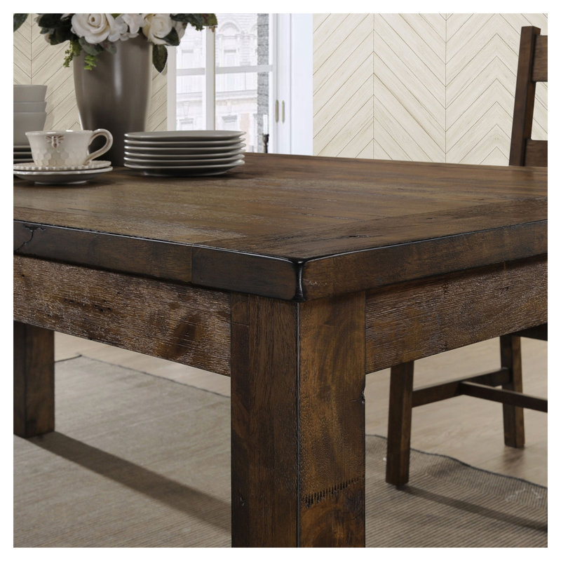 Table de salle à manger rectangulaire Guster rustique en bois d'hévéa massif brun doré, 8 couverts, style campagnard