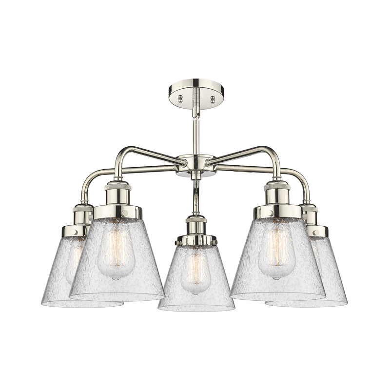 Lustre suspendu 5 lumières Cone, Grainé, Nickel poli