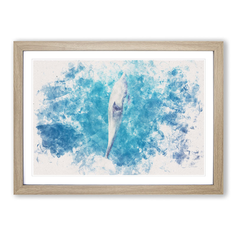 Dolphin Leading The Way - Single Picture Frame Painting on MDF, Oak Framed, 36cm H x 48cm W x 2cm D