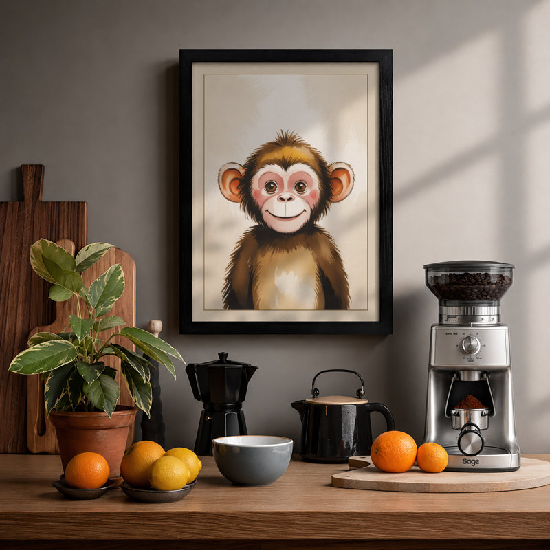 Chimpanzee Gaze Modern - Framed Print, A2 - 59.4 x 42.0 cm, Black