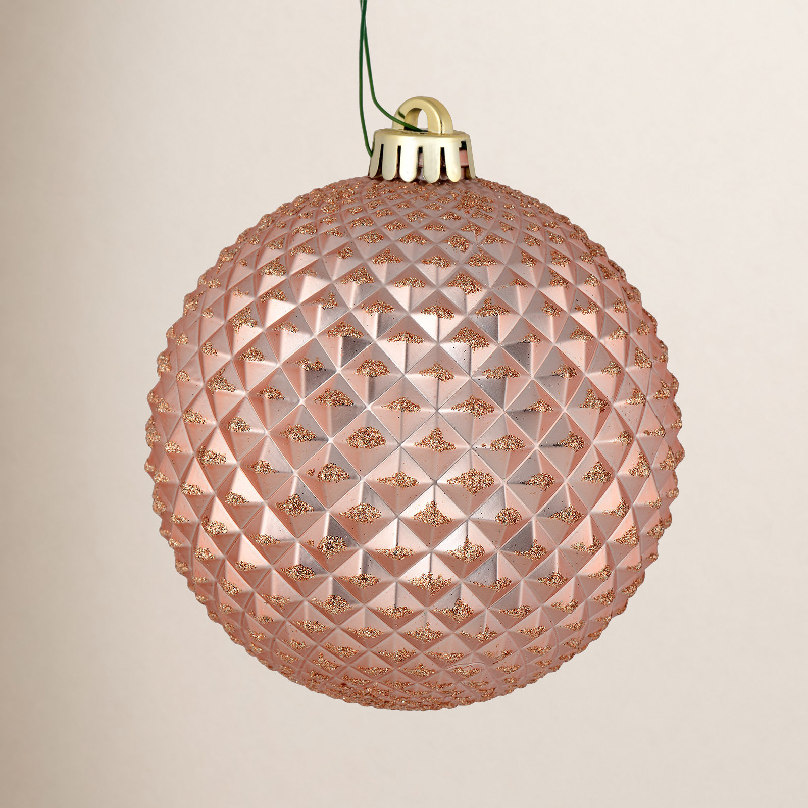 Durian Glitter Ball Ornament, Rose Gold, 6" H x 6" W x 6" D