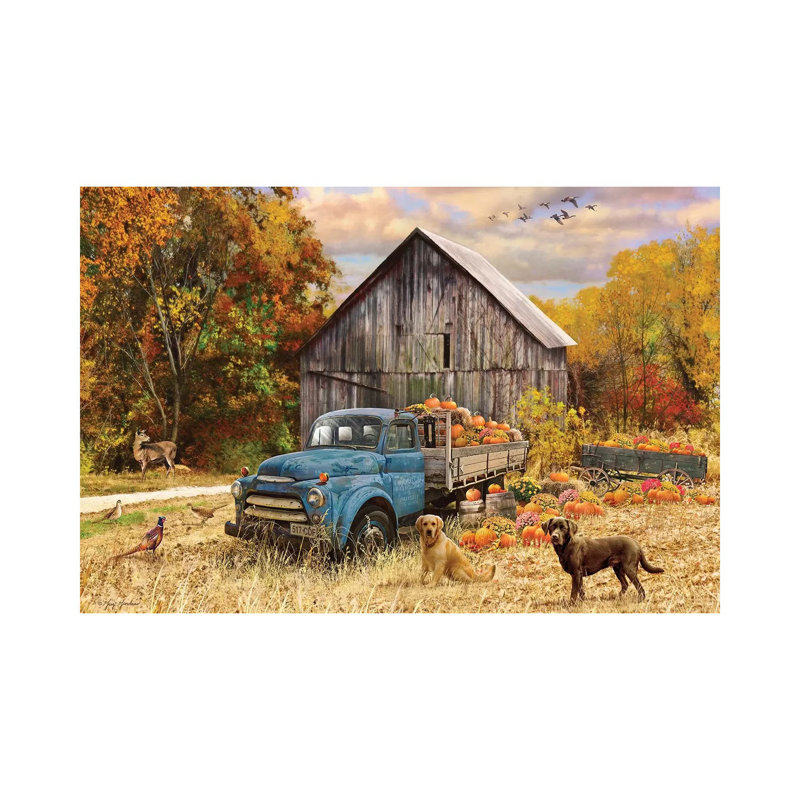 «Fall Truck And Barn» - reproduction, Toile tendue, H 12 po x l 18 po x 1,5 po