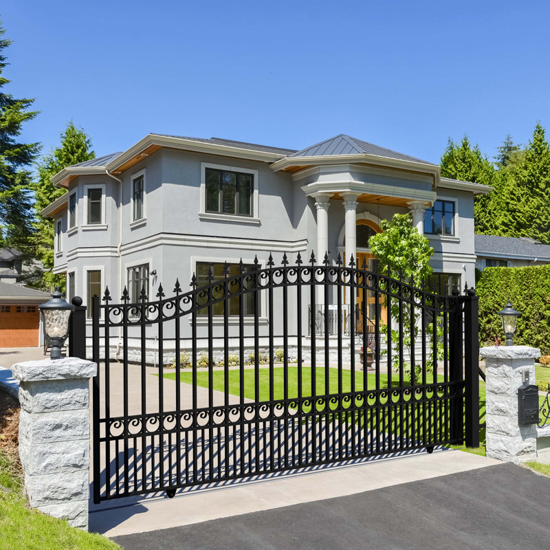 Black Steel 12 ft Sliding Driveway Gate with Pedestrian Gate