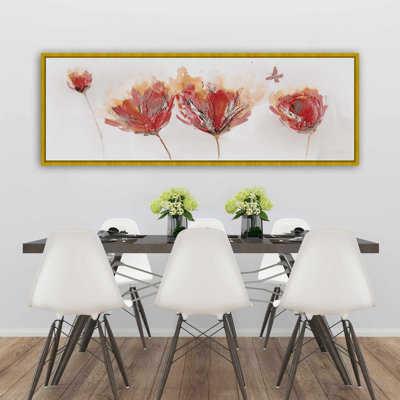 «Crimson Flowers and Butterfly», art sur toile botanique beige