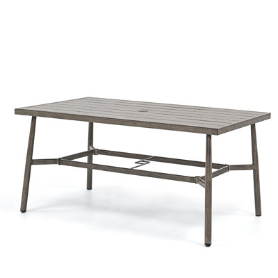 60" Patio Kitchen Dining Table With Umbrella Hole For Lawn, Porch, Backyard