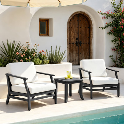 Ensemble de patio extérieur en teck pour deux personnes avec coussins et table d'appoint Polett