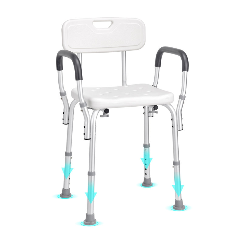 Adjustable Height Shower Chair with Back & Armrests - Heavy Duty 350 LBS Bath Seat for Elderly, Non-Slip Aluminum Tub Bench