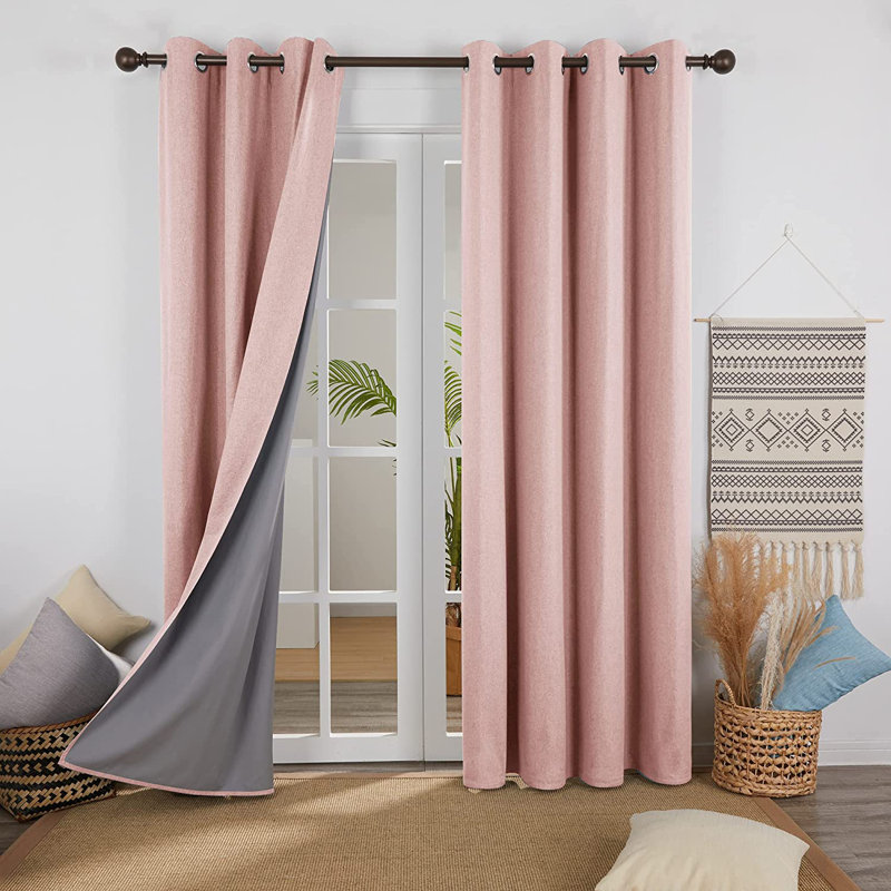 Alhamdi Blackout Curtain Pair, 117cm Width x 138cm Drop, Coral Pink
